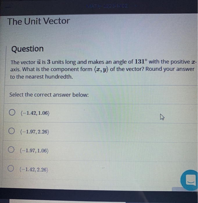 Solved MATH-1226-102 The Unit Vector Question The vector ū | Chegg.com