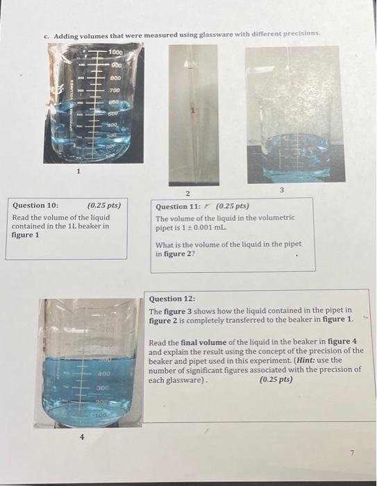 Solved c. Adding volumes that were measured using glassware | Chegg.com