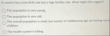 Solved A country has a low birth rate but a high fertility | Chegg.com