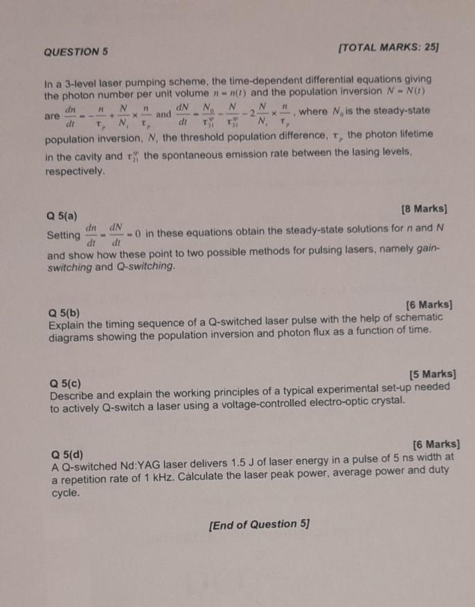 Question 5 Total Marks 25 11 And 2 In A 3 Level Chegg Com