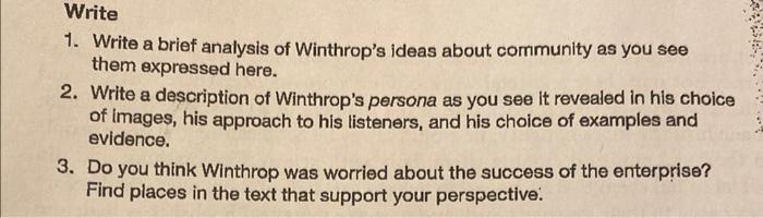 what are the 3 main ideas discussed in winthrop's speech