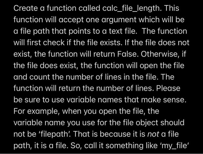 Solved Create a function called calc_file_length. This | Chegg.com