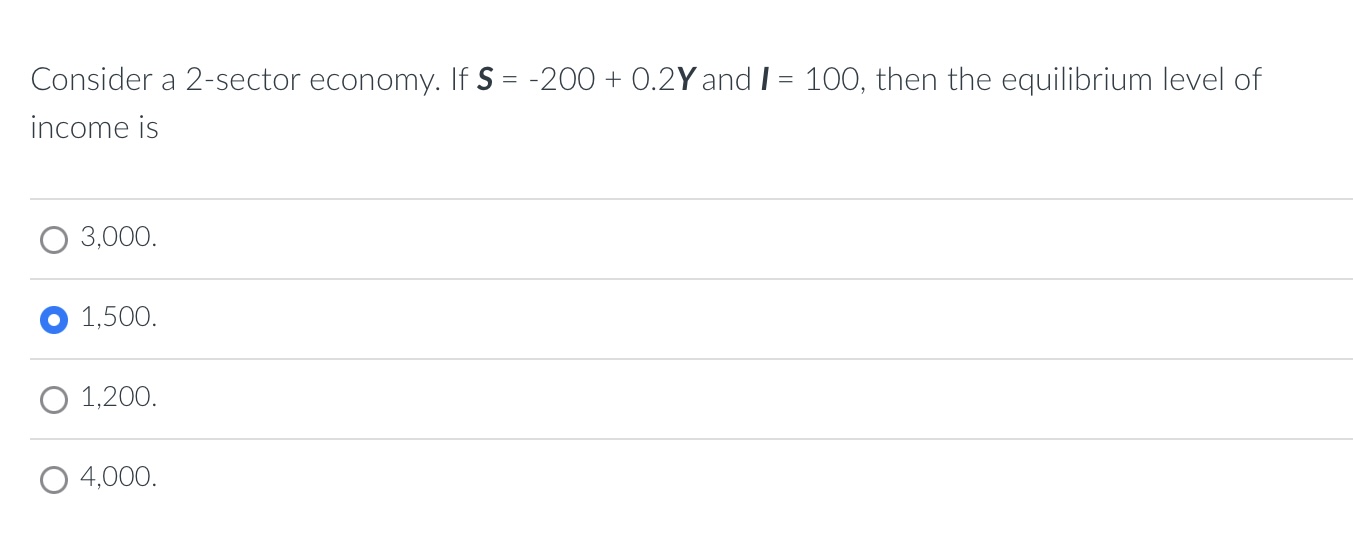 Solved Consider a 2-sector economy. If S=-200+0.2Y ﻿and | Chegg.com