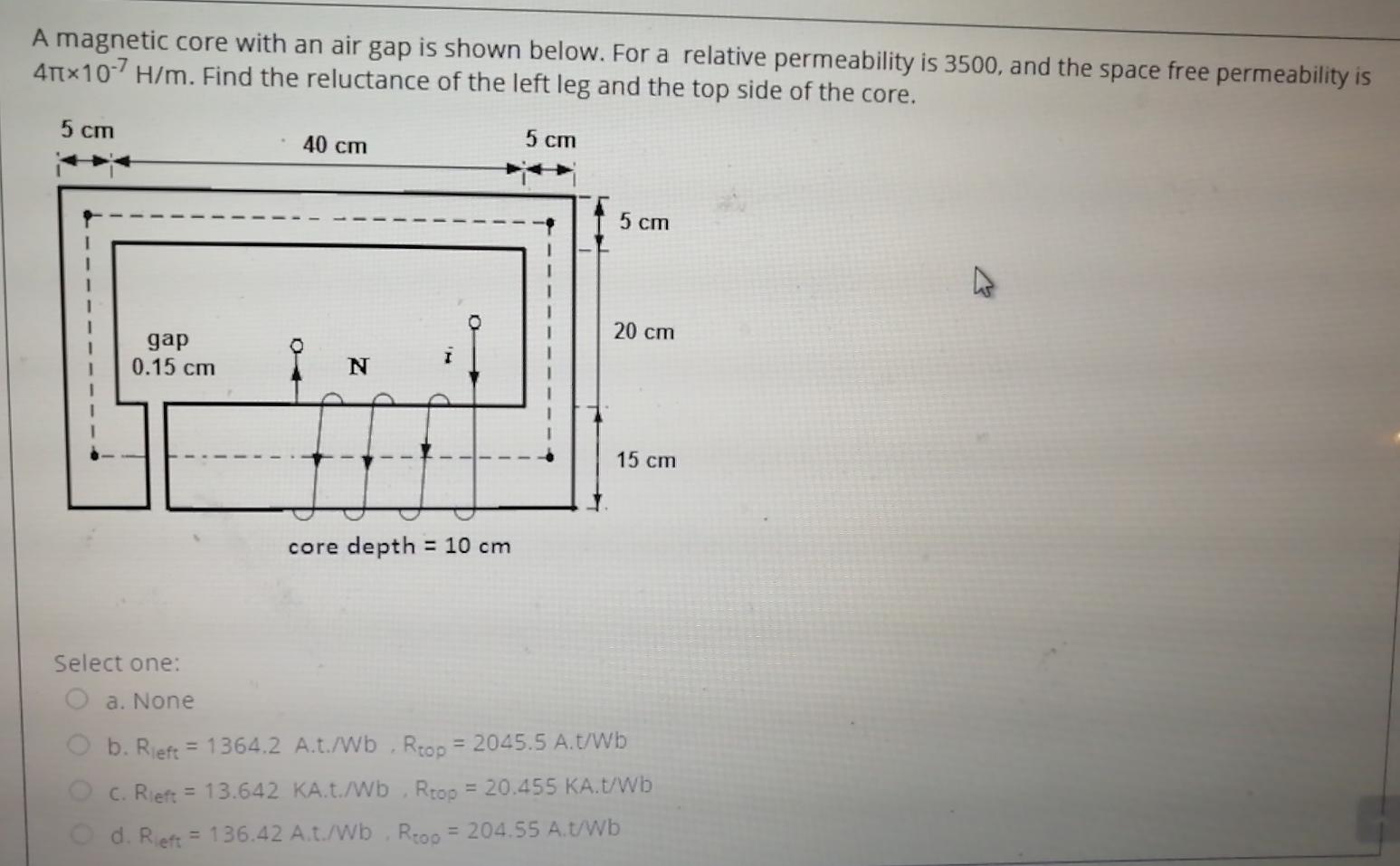 Solved A magnetic core with an air gap is shown below. For a | Chegg.com