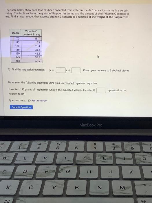 Solved The table below show data that has been collected | Chegg.com