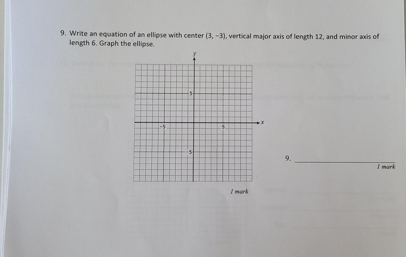 Solved 9. Write an equation of an ellipse with center | Chegg.com