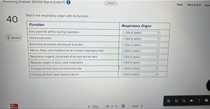 Match the respiratory organ with its function.