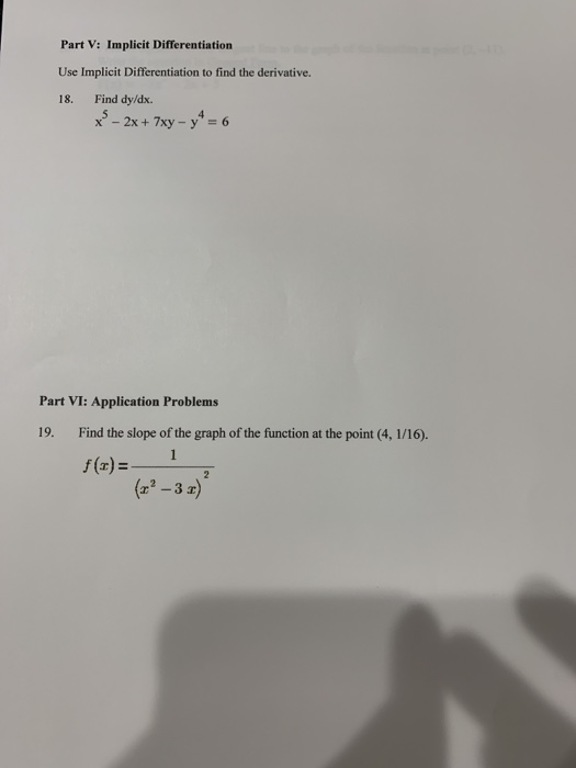 Solved Part V: Implicit Differentiation Use Implicit | Chegg.com