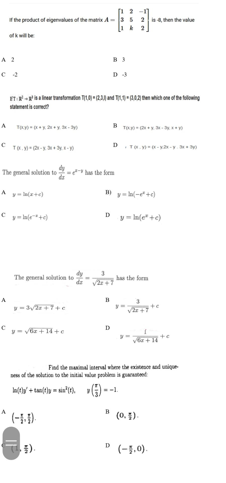 Solved If the product of eigenvalues of the matrix | Chegg.com