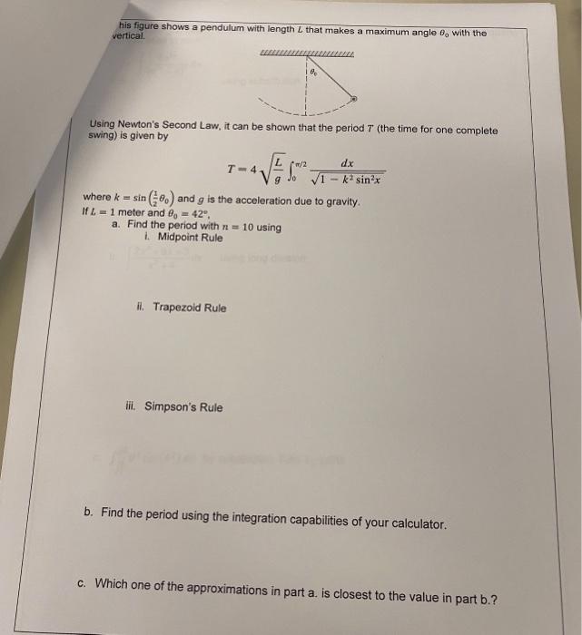 Solved His Figure Shows A Pendulum With Length L That Makes 