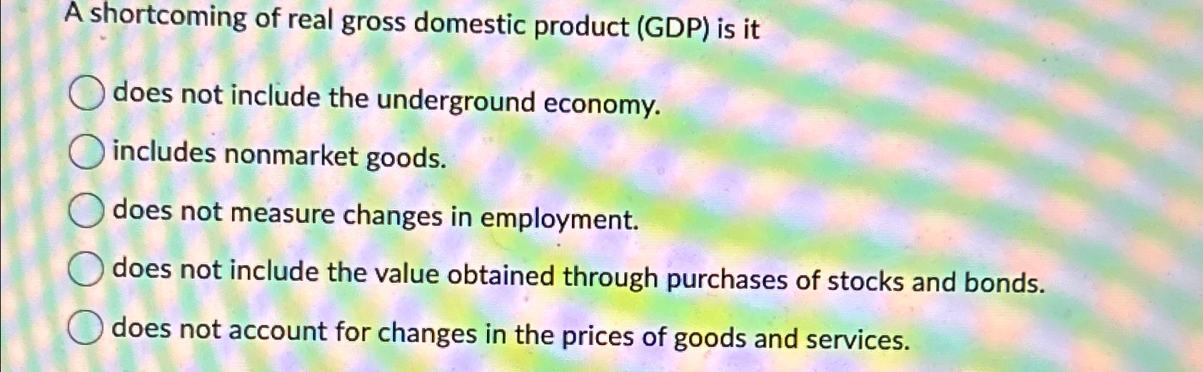 Solved A shortcoming of real gross domestic product (GDP) | Chegg.com