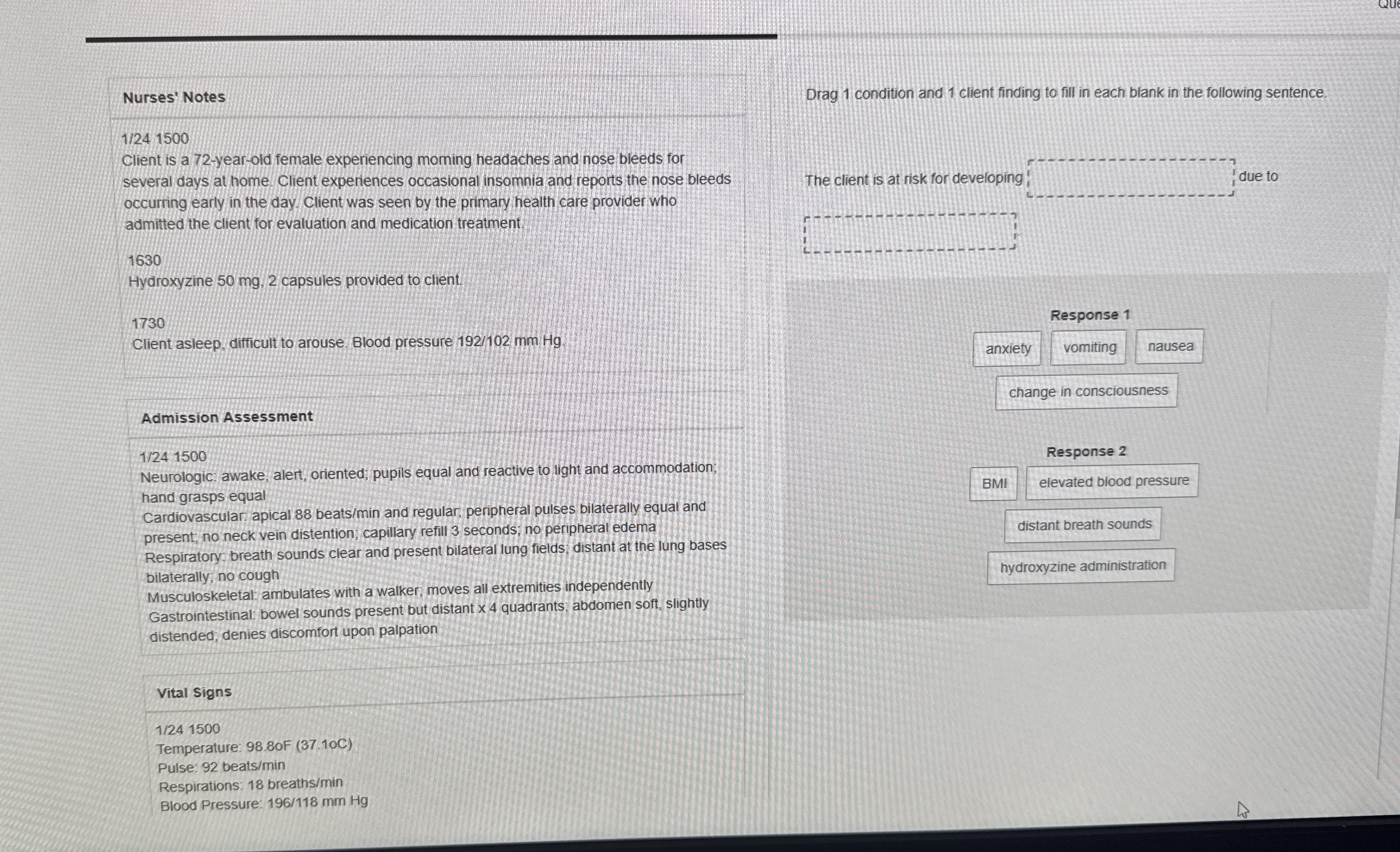 Solved Nurses' Notes1/24 1500Client is a 72 -year-old female | Chegg.com