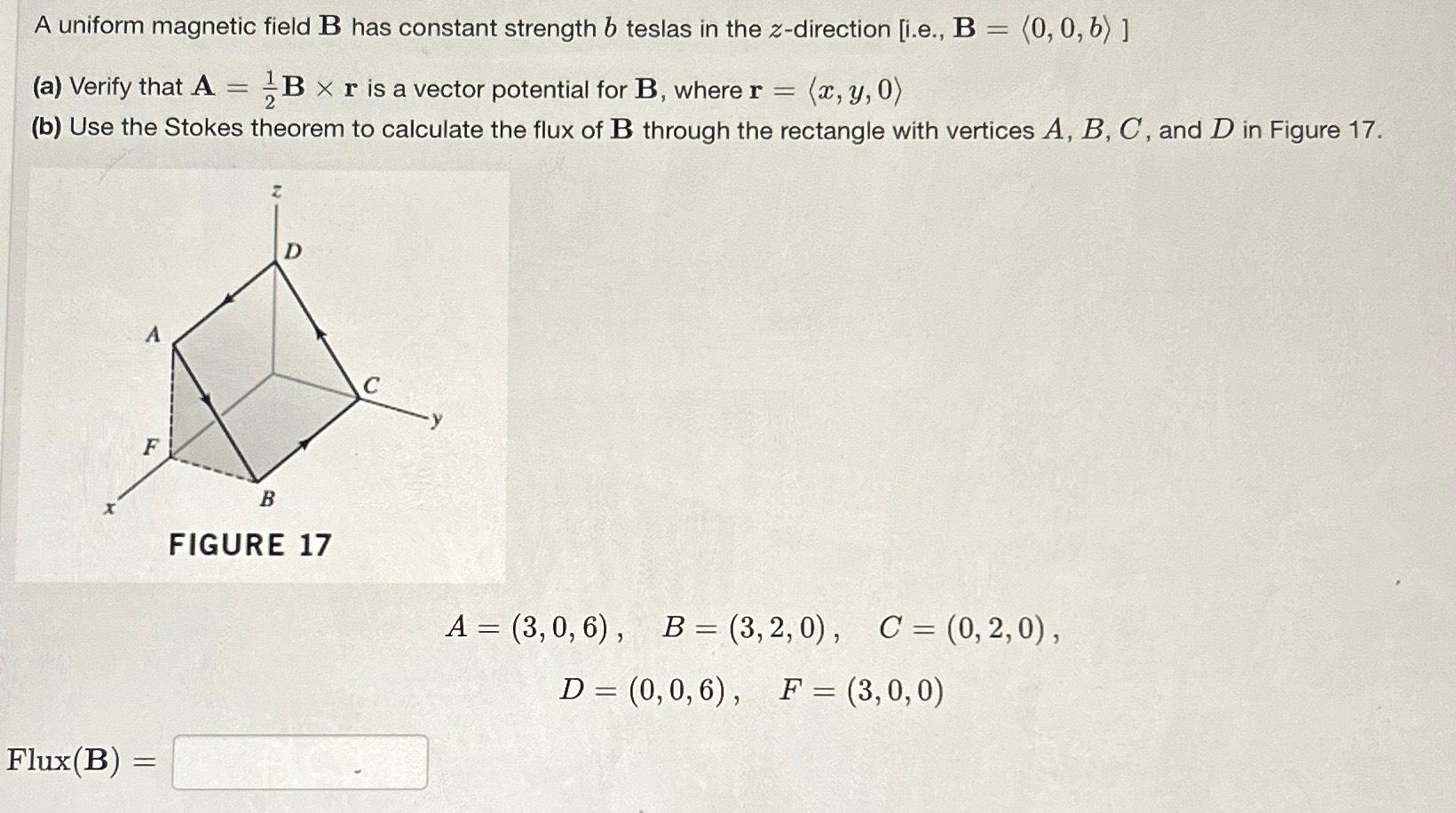 Solved A uniform magnetic field B ﻿has constant strength b | Chegg.com