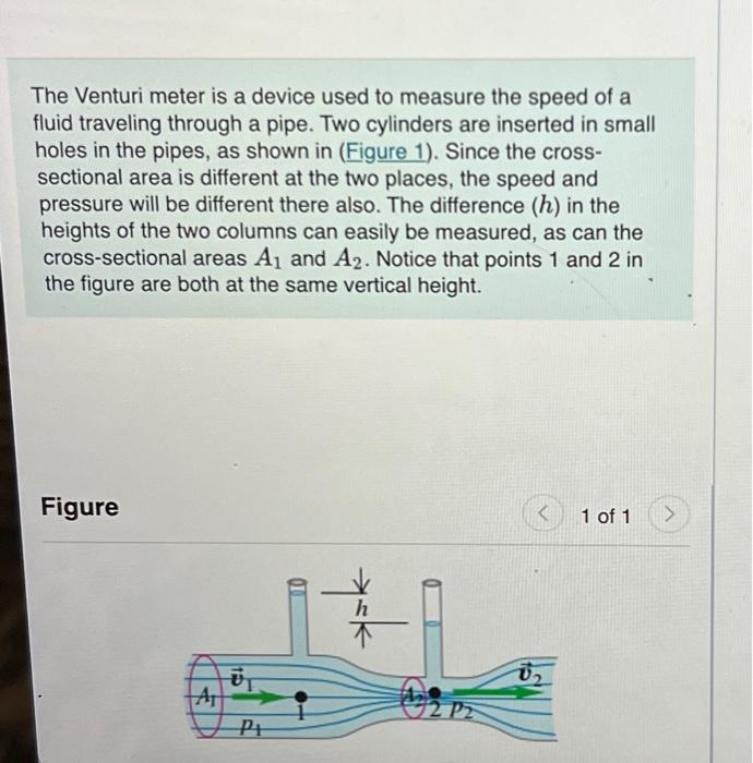 Solved The Venturi meter is a device used to measure the | Chegg.com