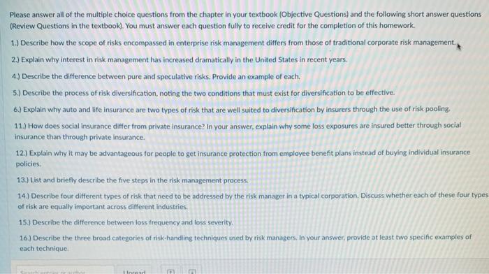 Solved Please answer all of the multiple choice questions | Chegg.com