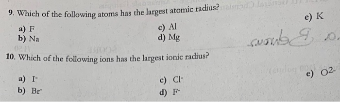 which of the following atoms has the largest atomic radius