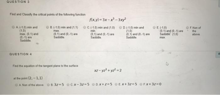 Solved QUESTION 3 Find and Classify the critical points of | Chegg.com