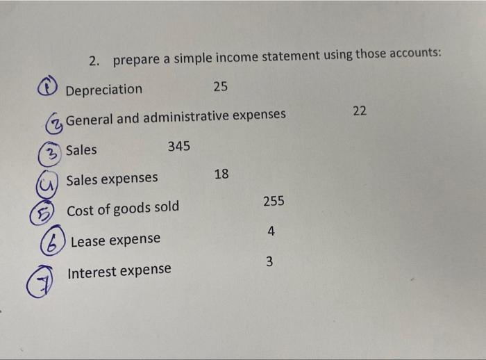 Solved 2. Prepare A Simple Income Statement Using Those | Chegg.com