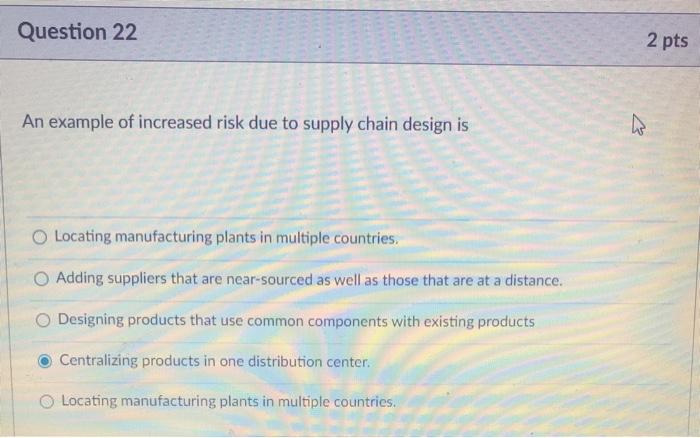 Solved Question 22 2 pts An example of increased risk due to | Chegg.com