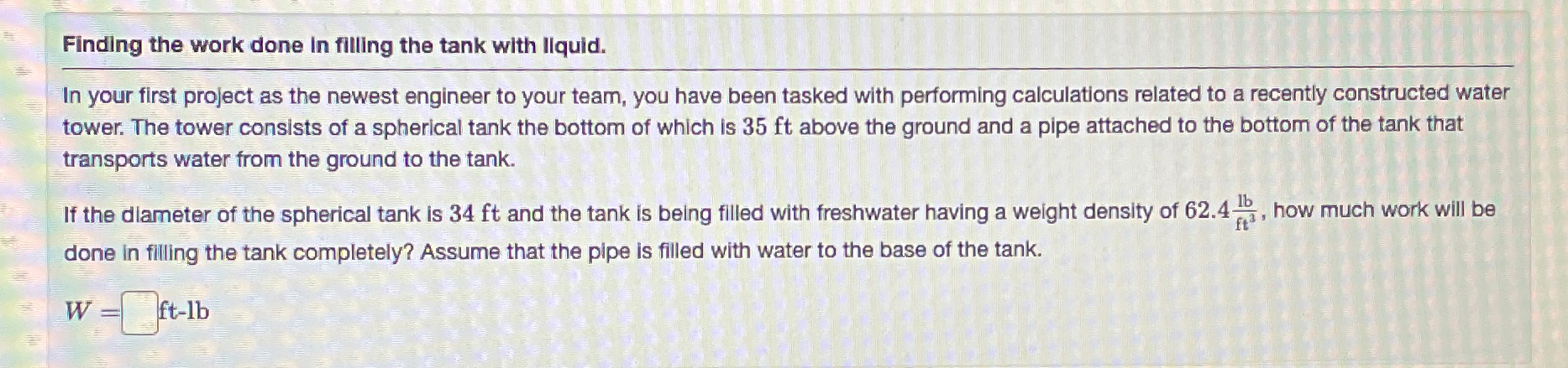 Solved Finding the work done In filling the tank with | Chegg.com