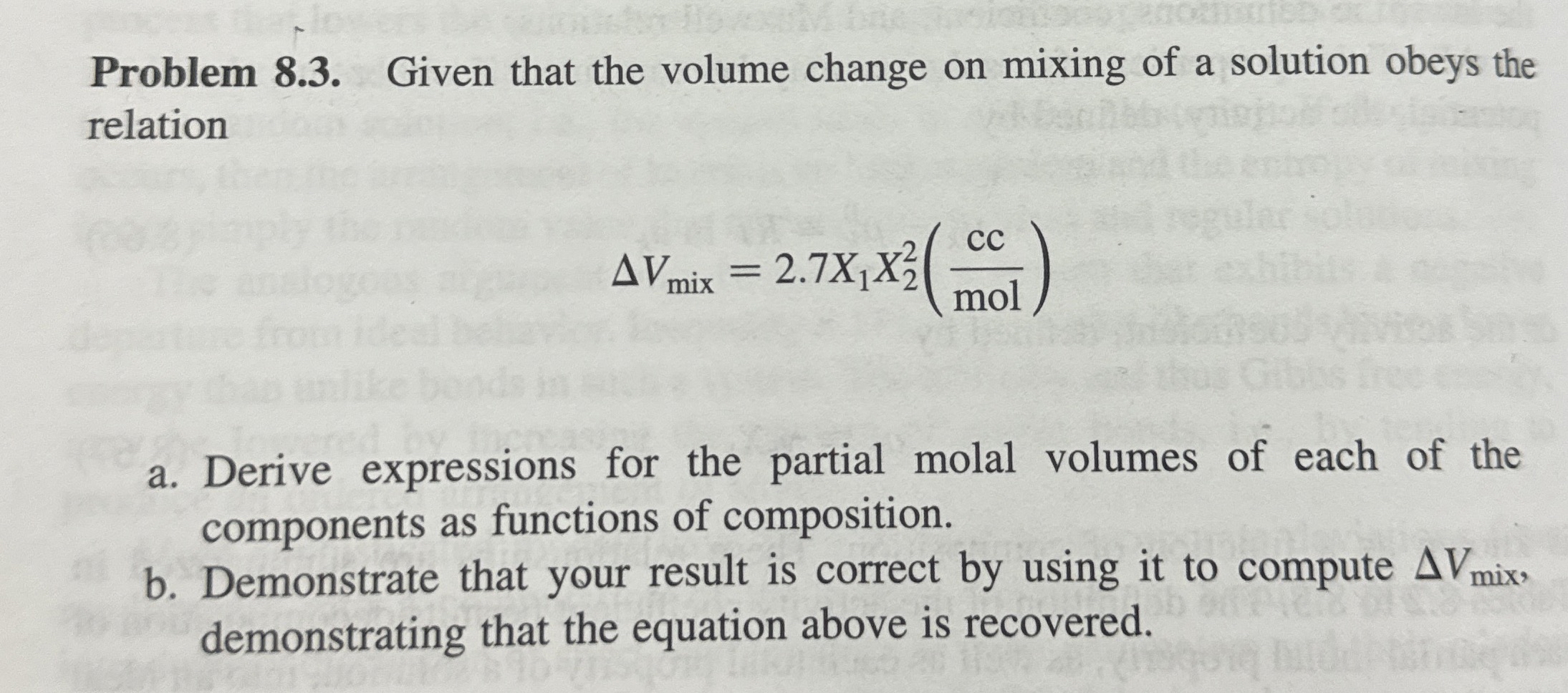 Solved Problem 8.3. ﻿Given that the volume change on mixing | Chegg.com