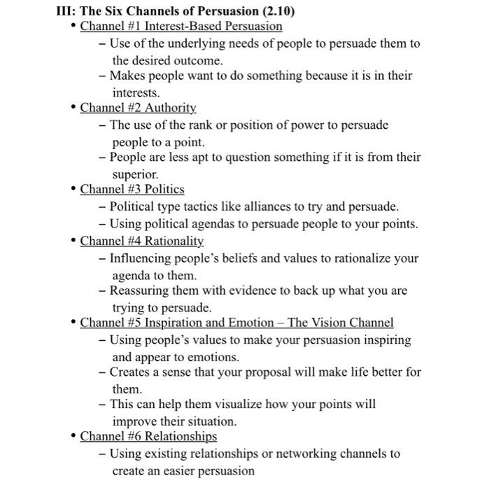 Solved III The Six Channels of Persuasion (2.10) ??? Channel