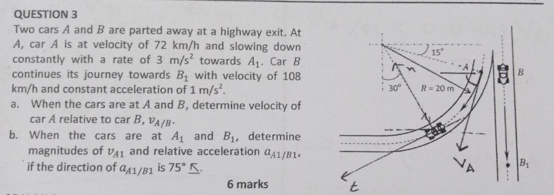 Solved QUESTION 3 Two Cars A And B Are Parted Away At A | Chegg.com