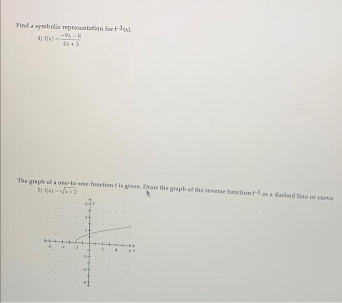 Solved Find a symbolic representation for F-1(x). -9x - 8 4) | Chegg.com