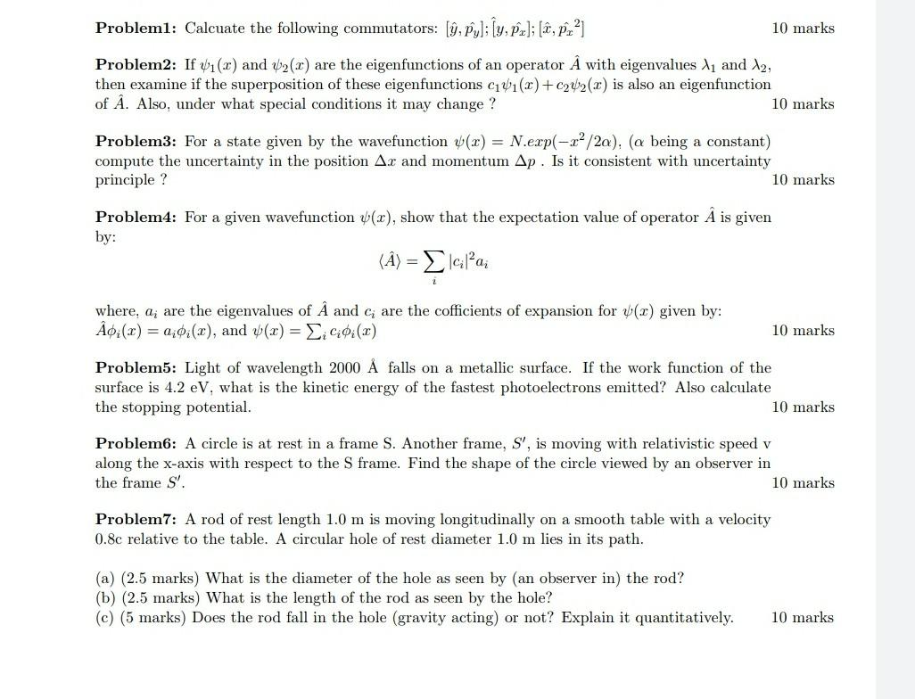 Solved Probleml Calcuate The Following Commutators ỹ Chegg Com