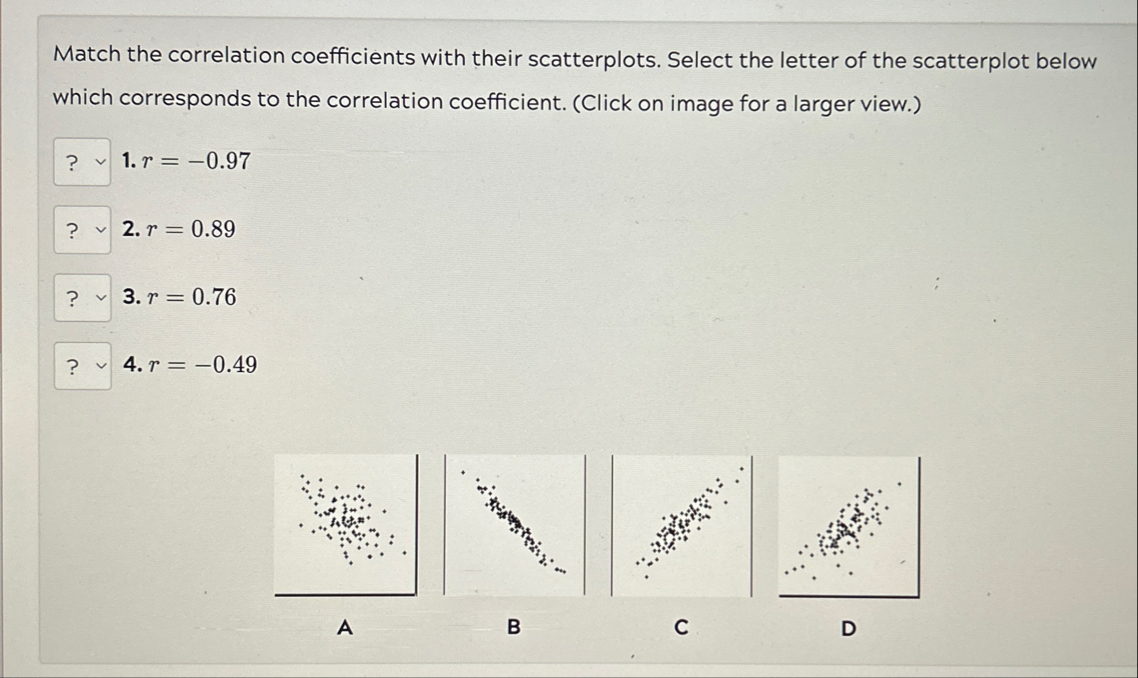 Solved Match the correlation coefficients with their | Chegg.com
