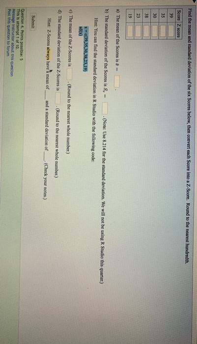 Solved Find the mean and standard deviation of the six | Chegg.com