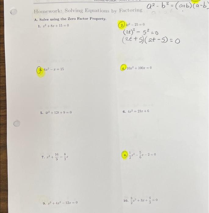 Solved A² B ² = (a+b) (a-by Homework: Solving Equations By | Chegg.com