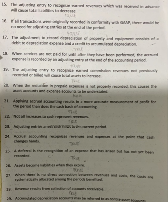 Solved True or False 1. The adjusting entry to recognize an