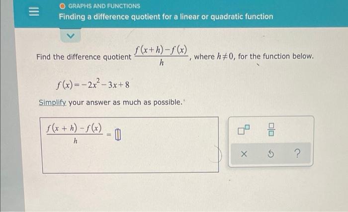 Solved = O GRAPHS AND FUNCTIONS Finding a difference | Chegg.com