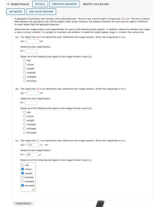 Solved A Geologist Is Examining Rock Samples With A Dverging | Chegg.com