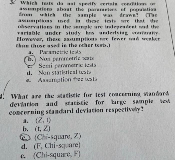 Solved 3. Which tests do not specify certain conditions or | Chegg.com