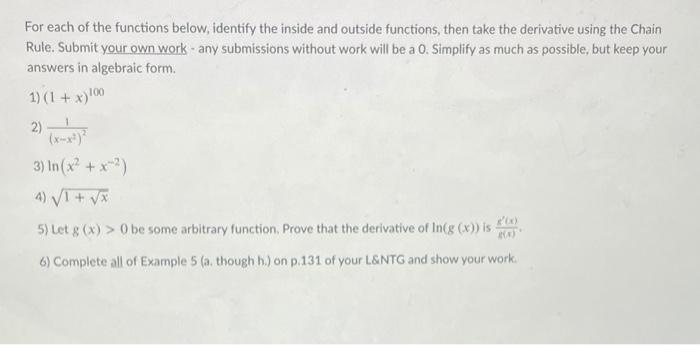 Solved For each of the functions below, identify the inside | Chegg.com