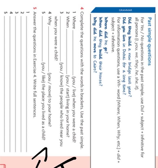 Past simple questions For Yes / No questions in the | Chegg.com