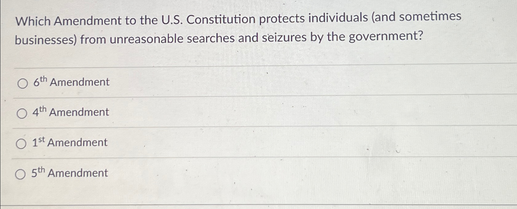 Solved Which Amendment to the U.S. ﻿Constitution protects | Chegg.com