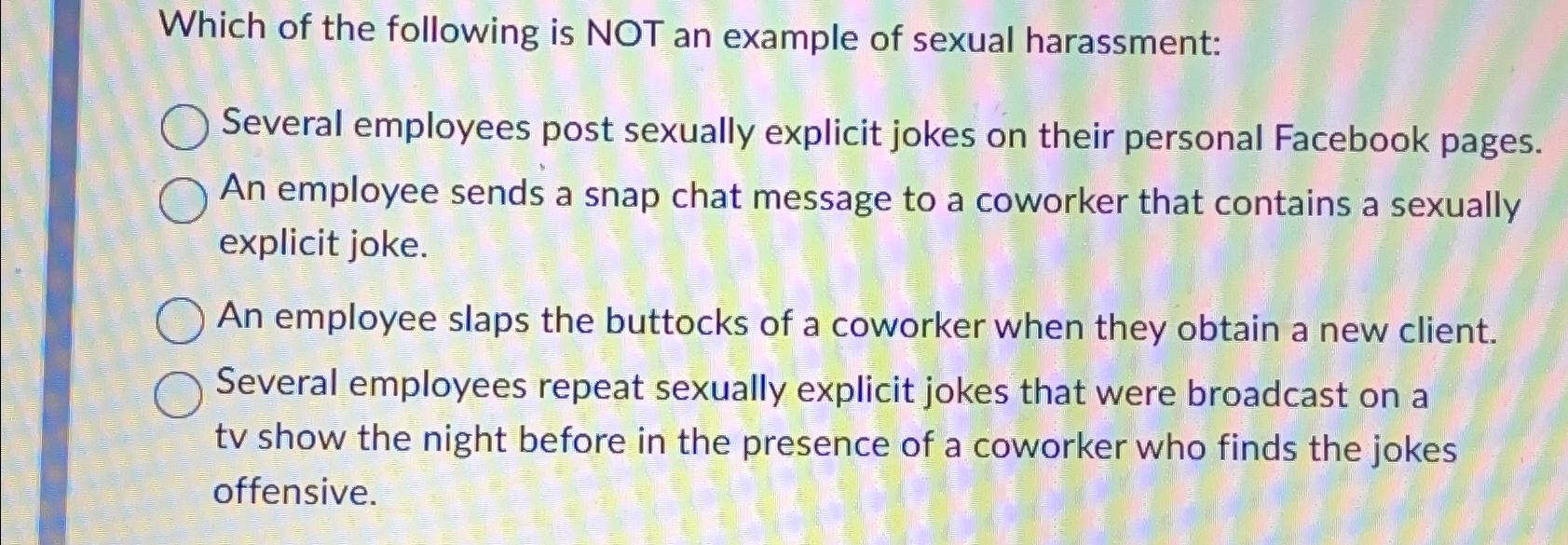 Solved Which of the following is NOT an example of sexual | Chegg.com