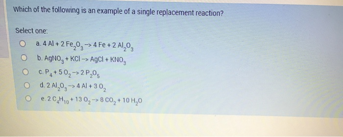 Single Replacement Example Questions Solved Which of the following is an example of a single | Chegg.com