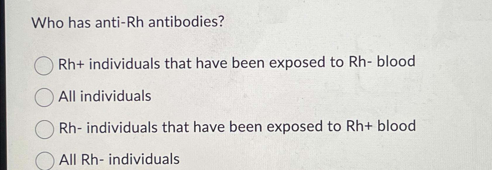 Solved Who has antiRh antibodies?Rh+ ﻿individuals that have