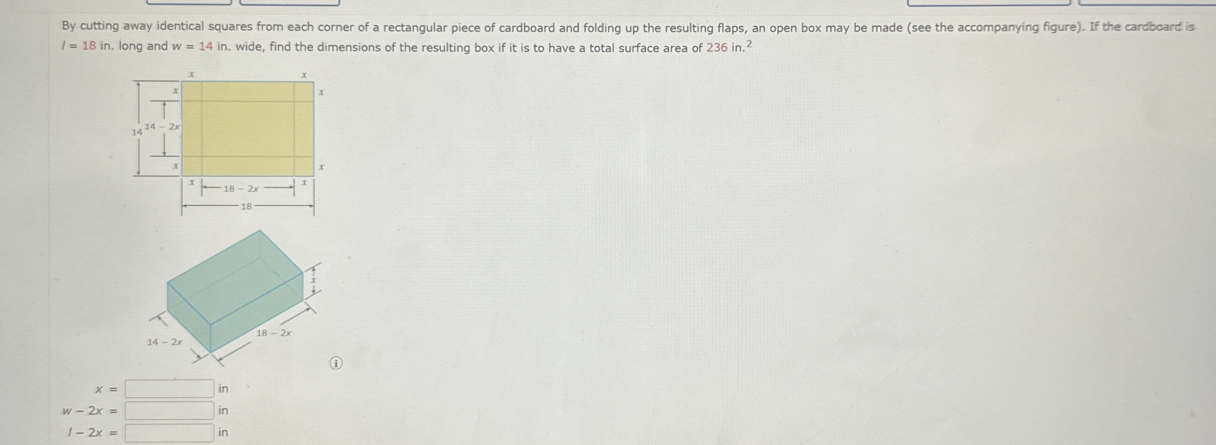 Solved By cutting away identical squares from each corner of | Chegg.com