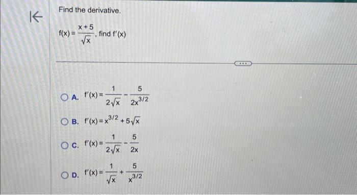 Solved Find The Derivative F X Xx 5 Find F′ X A