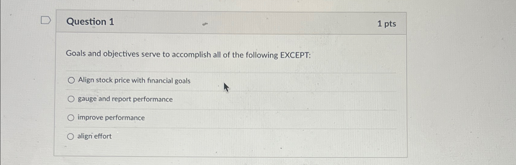 Solved Question 11ptsGoals and objectives serve to