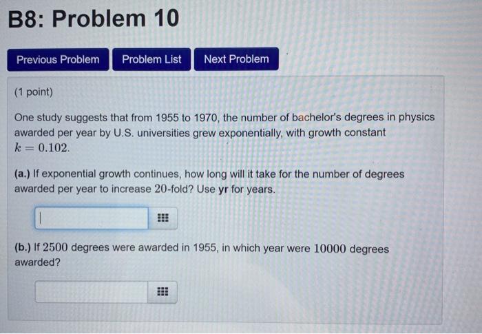 Solved B8: Problem 10 Previous Problem Problem List Next | Chegg.com