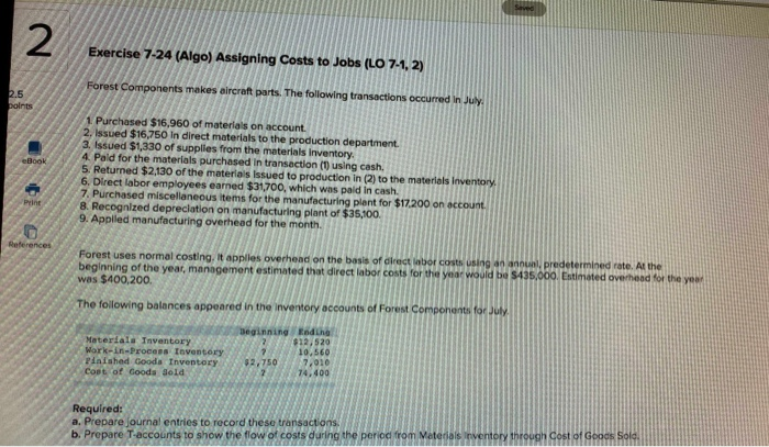 Solved Exercise 7-24 (Algo) Assigning Costs to Jobs (LO 7-1, | Chegg.com