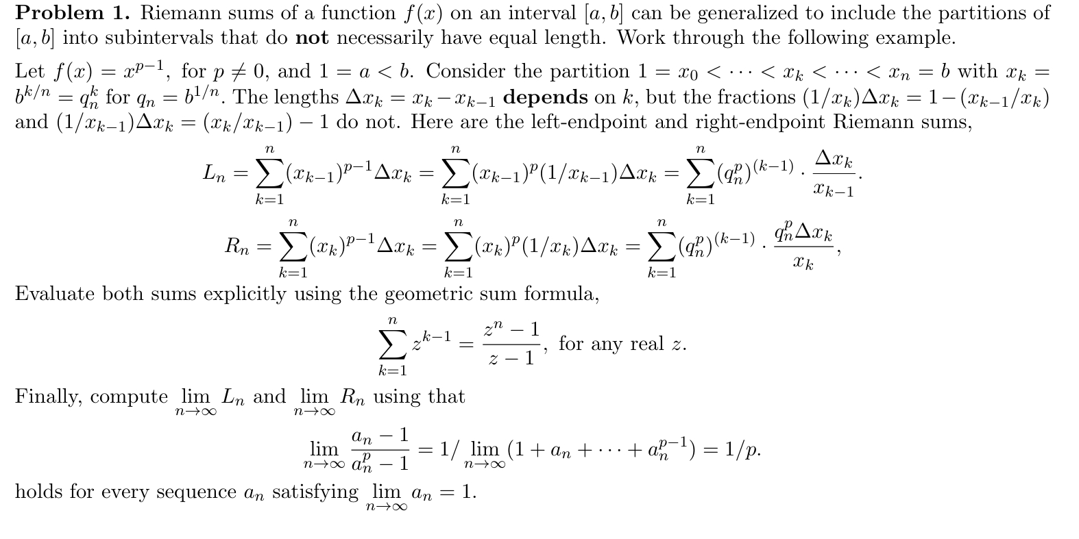 Solved Problem 1. ﻿Riemann sums of ﻿a function f(x) on an | Chegg.com