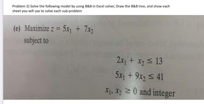 Solved Problem 2) Solve The Following Model By Using B&B In | Chegg.com