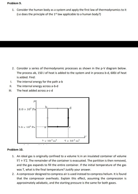 Solved Problem 9. 1. Consider the human body as a system and | Chegg.com